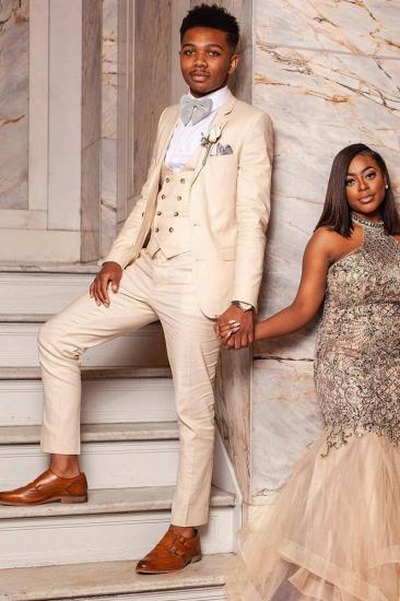3-Piece Champagne Ball Suit | Double Breasted Vest Wedding Tuxedo_1