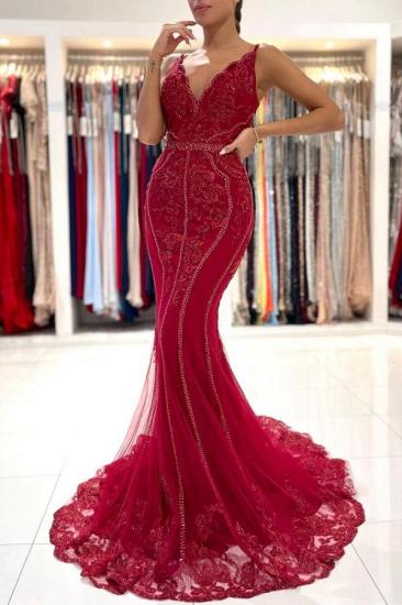 Sparkling Red Long Lace Prom Dress | Inexpensive Evening Dresses_1