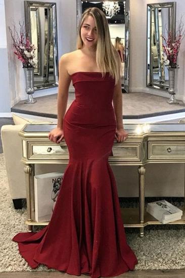 Simple Strapless Burgundy Prom Dresses Mermaid Evening Gowns