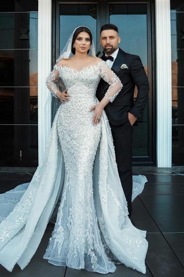 Beautiful Wedding Dresses A Line Lace Wedding Dresses with Sleeves Glitter_7