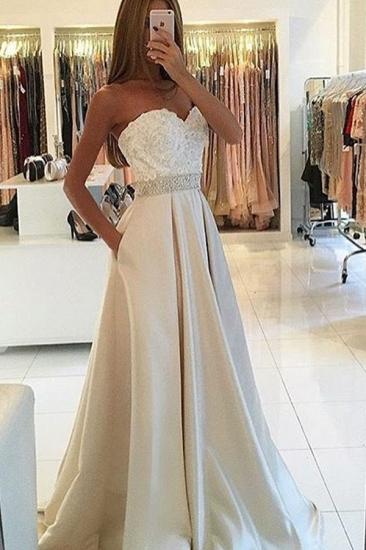 A-line Sweetheart Lace Ivory Prom Dresses Beading Belt Evening Dress