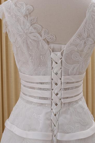 Lovely Sheer Lace V-neck White Evening Dresses Lace-Up Charming Prom Gowns_5