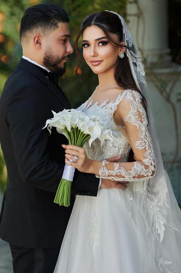 Festive Wedding Dresses A line with Sleeves Lace Bridal Fashion Online_4