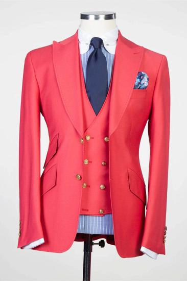 Fashion red three-piece pointed collar men prom suits_1