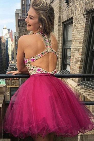 2022 Glamorous Short V-Neck Homecoming Dresses | Sleeveless Open Back Flowers Hoco Dress_2