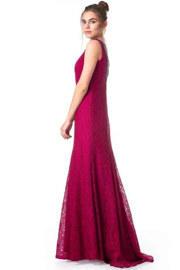 Elegant Crew Neck Sleevless Slim Mermaid Evening Maxi Gown with Floral lace_3