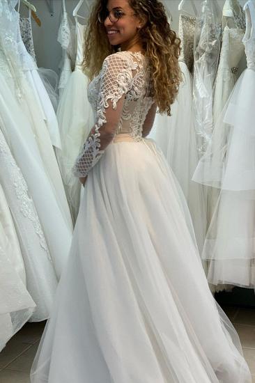 Long sleeves Illusion neck A-line Long sleeves Lace Princess Wedding Dress_2
