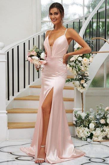 Pink Simple Split Evening Dress | Long Prom Dress Cheap