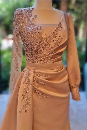 Elegant Long Sleeve Prom Dress Floral Satin Evening Dress with Side Swept Train_2