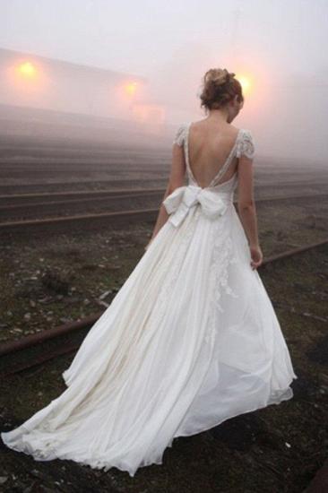 Chiffon A-Line Sleeveless V-neck Floor-Length Lace Wedding Dresses_2