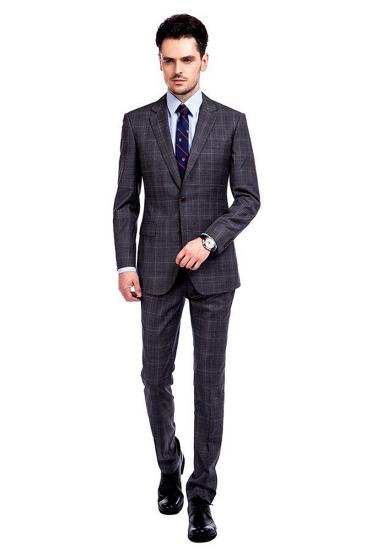 Custom Checked Dark Grey Mens Formal Suit_1