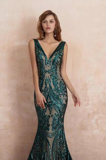 Stylish V-Neck Sleeveless Mermaid Prom Maxi Gown with Glitter Sequins Appliques_3