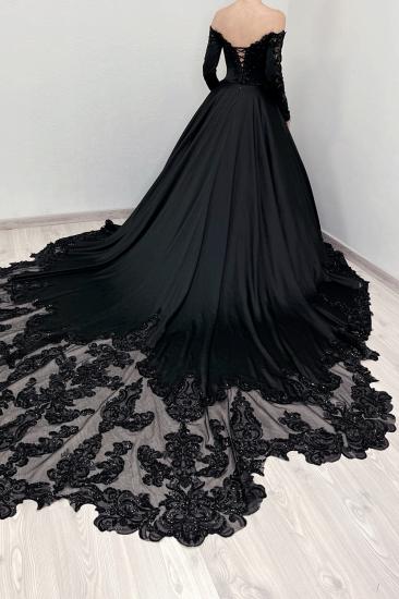 Designer Wedding Dresses A Line Black Wedding Dresses with Sleeves_3