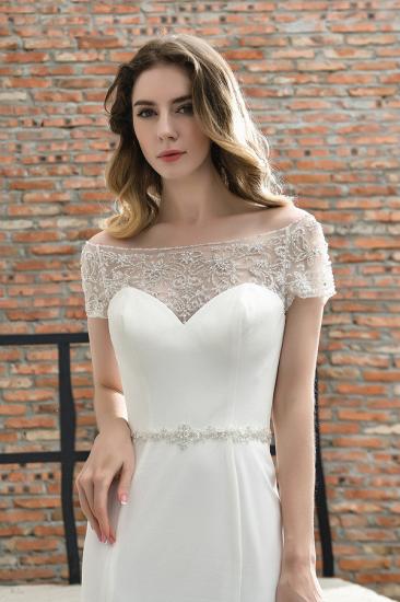 Floral Beaded Cap Sleeve Mermaid  Lace Ivory Wedding Dress with Chapel Train_9