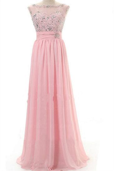 Bateau A-Line Chiffon Evening Dresses Floor Length Prom Gowns with Beadings_1