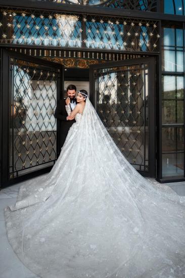 Luxurious Wedding Dresses Princess Lace Cream Wedding Dresses Online_4
