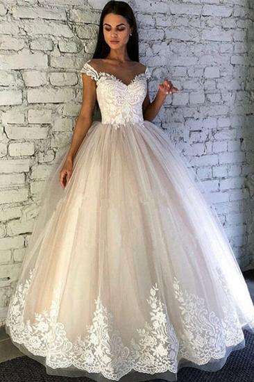 Gorgeous Cap Sleeves Crew Neck Tulle Lace Bridal Wedding Dress_3