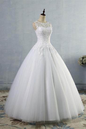 Bradyonlinewholesale Ball Gown Jewel Tulle Lace Wedding Dress White Appliques Sleeveless Bridal Gowns On Sale_3