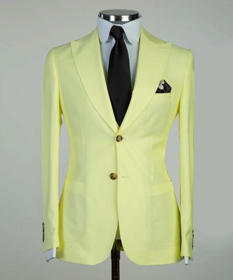 Light yellow pointed collar three-piece men's business suit_6