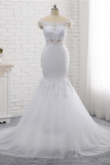 Bradyonlinewholesale Elegant Jewel Sleeveless White Tulle Wedding Dress Mermaid Lace Beading Bridal Gowns On Sale_5