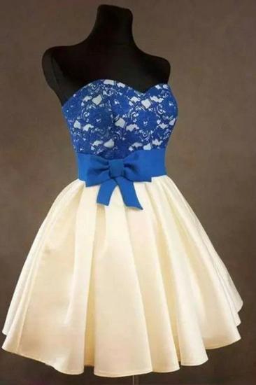 Sweetheart Royal Blue Lace Cheap Homecoming Dress with bowknot Short Cute Evening Dresses_1