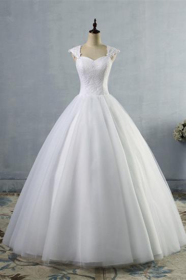 Bradyonlinewholesale Affordable Sweetheart Tulle Lace Wedding Dresses Cap-Sleeves Appliques Bridal Gowns Online