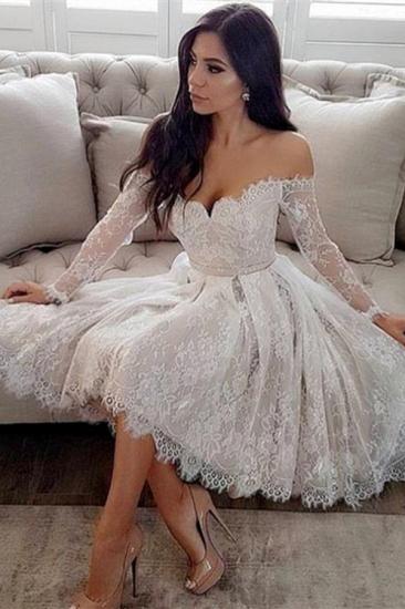 Elegant Lace Long Sleeves Short Homecoming Dresses | Cheap Off Shoulder Hoco Dresses_2