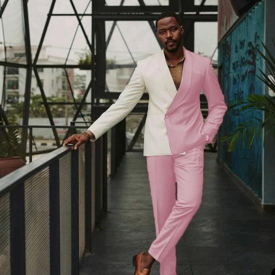 John Fashion  Classical Pink Shawl Lapel Double Breasted Prom Suits_2