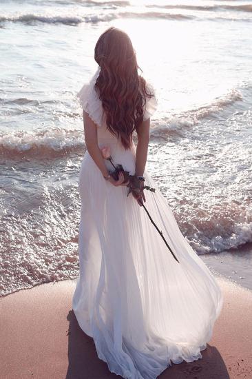 White Chiffon Ruffles Sleeves V-neck Summer Beach Wedding Dress_2
