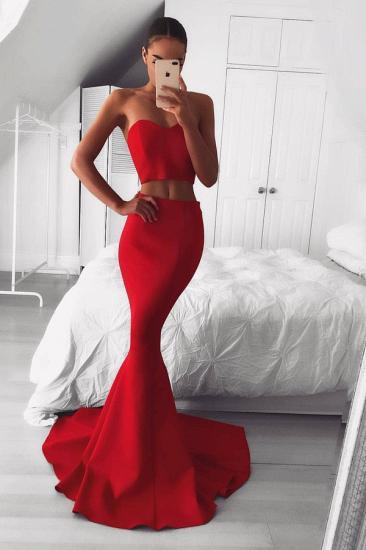 Two Piece Red Mermaid Prom Dresses Cheap | Sexy Sweetheart Court Train Evening Gowns_1