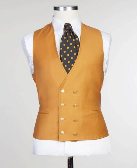Yellow Fashion Two Buttons Peaked Lapel Best Fitted Men Suits_2