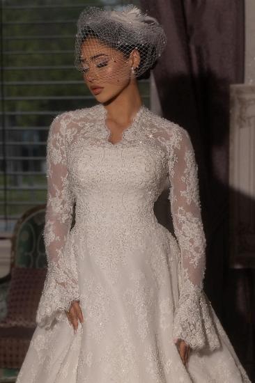 Modern Wedding Dresses with Sleeves A Line Wedding Dresses Lace_2