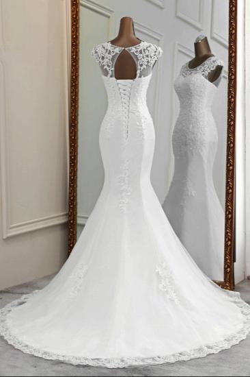 Bradyonlinewholesale Gorgeous Jewel Sleeveless White Lace Mermaid Wedding Dresses with Appliques_2
