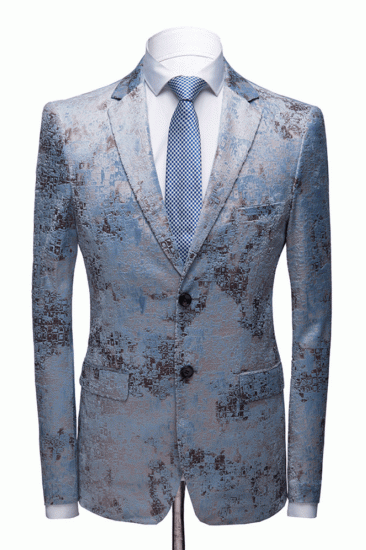Printing Mens Prom Suits | Blue Wedding Tuxedos with White Pants