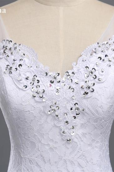 Bradyonlinewholesale Stylish V-Neck White Lace Mermaid Wedding Dress Appliques Sleeveless Sequins Bridal Gowns_4