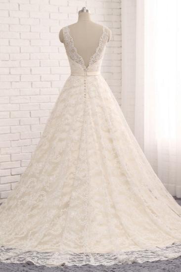 Bradyonlinewholesale Chic Champagne Jewel Sleeveless Wedding Dresses A-line Lace Bridal Gowns With Appliques On Sale_2