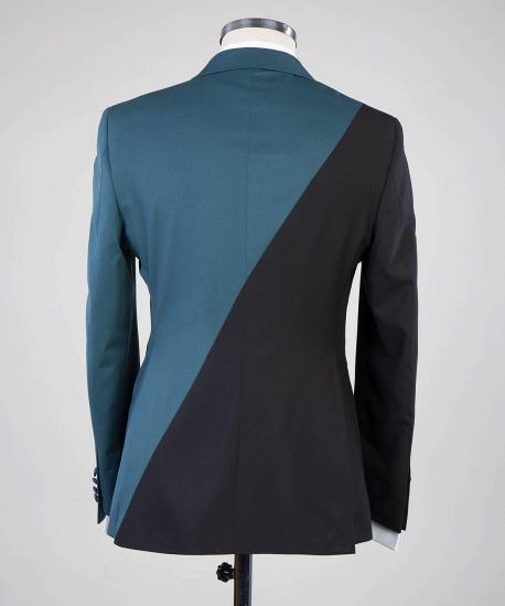 Modern Gray Blue and Black Double Breasted Men's Ball Suit with Peak Collar_2