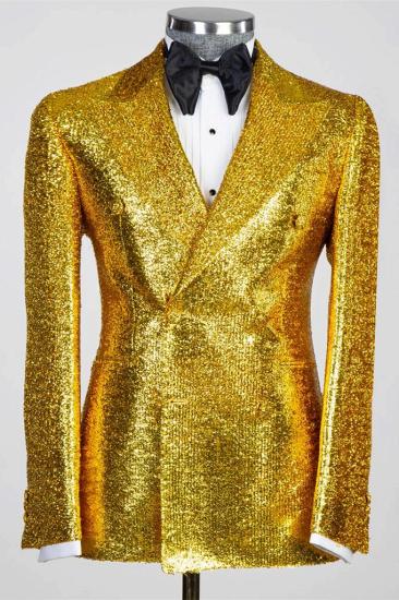 Rupert Gold Sequins Peaked Lapel Double Breasted Prom Suits_1