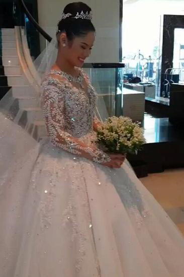 Unique Long sleeves Royal White Ball Gown Wedding Dress_4