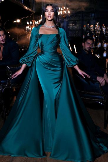 Long dark green mermaid evening dress with sleeves | Dark green prom dresses_2