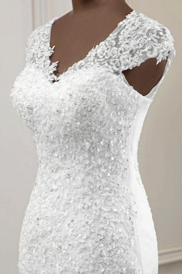 Bradyonlinewholesale Luxury V-Neck Sleeveless White Lace Mermaid Wedding Dresses with Appliques_7