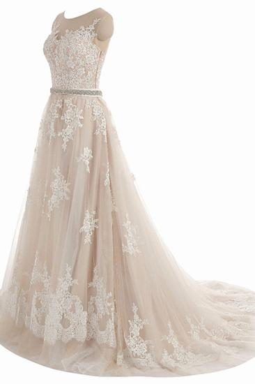 Bradyonlinewholesale Glamorous Creamy Tulle Round Neck Long Wedding Dress White Lace Applique Bridal Gowns On Sale_2
