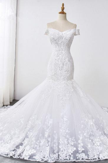 Bradyonlinewholesale Gorgeous Off-the-Shoulder Mermaid White Wedding Dress Sweetheart Sleeveless Appliques Bridal Gowns with Rhinestones On Sale_1