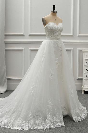 Bradyonlinewholesale Stylish Strapless Sweetheart Tulle White Wedding Dress Appliqes Sleeveless A-Line Bridal Gowns On Sale_3