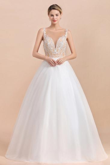 Gorgeous Illusion neck Buttons Sleeveless White Ball Gown Wedding Dress_1
