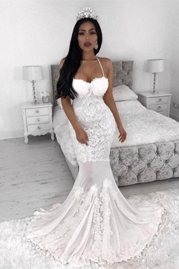 White Lace Appliques Spaghetti Strap Wedding Dress | Bridal Gown_1