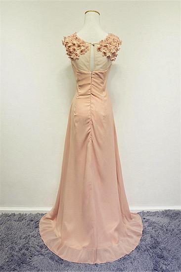 Formal Ruffled Chiffon Flower Long Prom Dress A-line Sweep Train Zipper Cute Evening Dresses_2