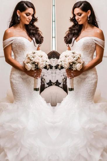 Off The Shoulder Puffy Ruffles Wedding Dresses | Sheath Tulle Sexy Lace Bridal Gowns_2