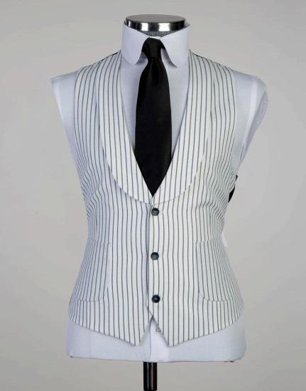 White Stripe Three Pieces Peaked Lapel Business Men Suits_2