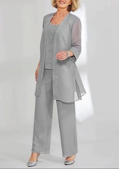 Simple 3 Piece Suit Mother of the Bride Dress Silver | Motherdress with Jacket_1